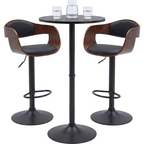 Set tavolo bar Kivo con due sgabelli da bar nero (1/5)