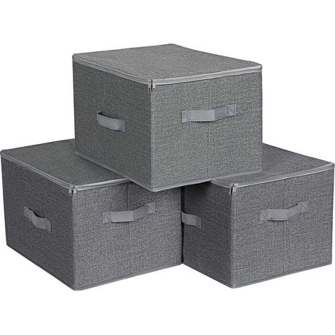 Sac de Rangement, Lot de 3, avec Couvercle, Boîte de Rangement, Pliable, avec Poignées, pour Jouets, Vêtements, Gris RYZB03G (1/5)
