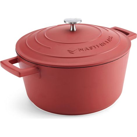 MasterClass Stieltopf mit Deckel, medium 4L/24 cm, leichter Aluminiumguss, geeignet für Backofen und Induktionskochfeld de, rot