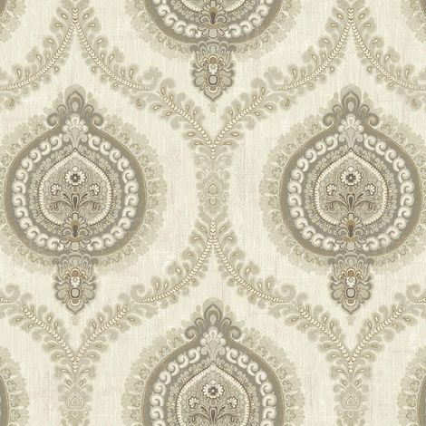 Wallquest Sunhani Grey Gold Wallpaper Classic Traditional Acrylic Coated Paper (1/4)