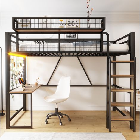 Cama alta con escritorio y LED 90x200 cm OKMYHOME (1/5)