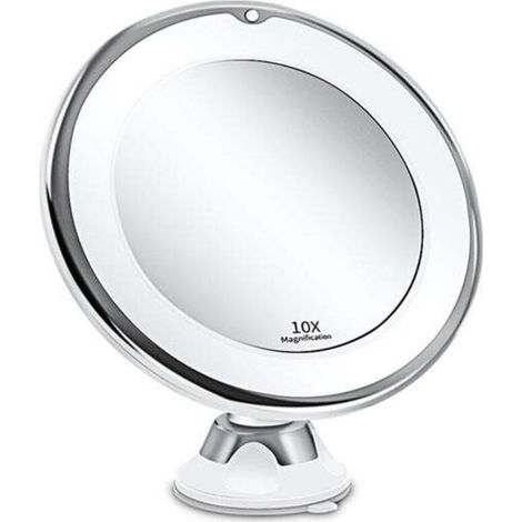 10x Magnifying LED Lighted Mirror with Strong Suction Cup, Battery Operated - Makeup Mirror with Dimmable Natural Light for Bathrooms (White)