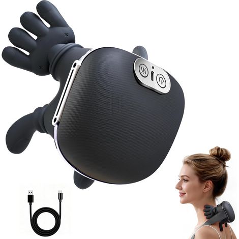 Masseur Cervical Shiatsu - 1 Unité - Tissu Noir - Chauffant 40-45°C - USB-C Sans Fil - Cou Épaules Dos (1/5)