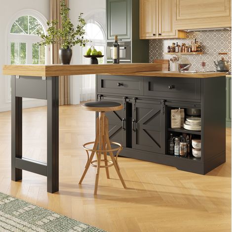 Kücheninsel 120-197x40x72 cm aus MDF Schwarz, ausziehbarer platzsparender Tisch – MEUBLIV (1/5)