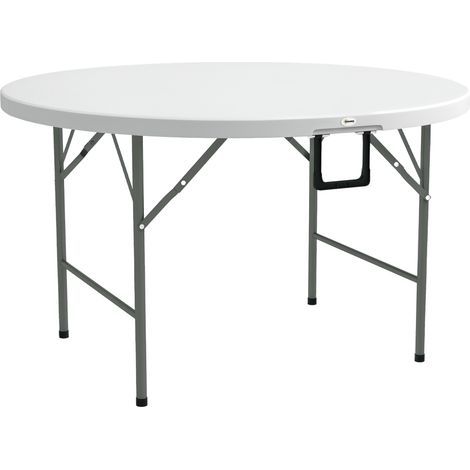 Table ronde de jardin pliante Ø122 cm peut accueillir 6 personnes pour évènement, structure métal, plateau HDPE (1/5)