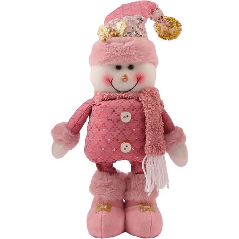 Figurine de Père Noël debout avec jambes à ressort rétractables, chapeau à paillettes festif, décoration de table pour les fêtes, motif bonhomme de neige (1/5)