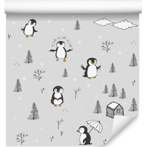 Papel pintado de pingüinos alegres para salón y dormitorio, 50x1000 cm. (1/5)