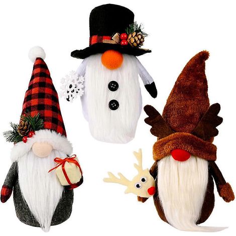 3-teiliges Set Weihnachtswichtel-Plüschfiguren, Schneemann, Rentier, Weihnachtsmann, schwedischer Wichtel, Spielzeug, Weihnachtsschmuck