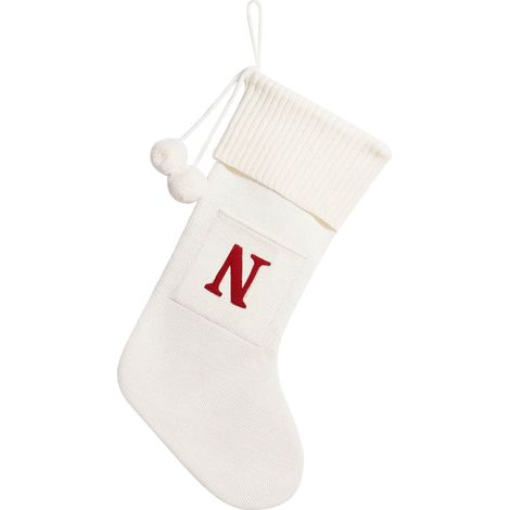 Chaussette De Noël - Tricotée En Acrylique - Brodée Lettre Initiale - 27 X 42 Cm - Décoration De Cheminée Et Arbre De Noël - 1 Pièce (1/4)