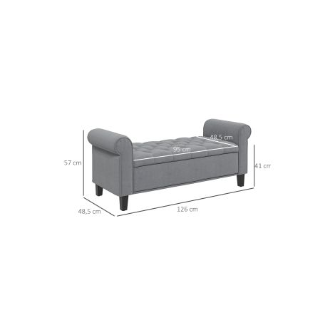 Banc de lit gris en velours avec coffre de rangement et assise rembourrée, jusqu'à 120 kg, pour chambre, entrée et salon (1/5)
