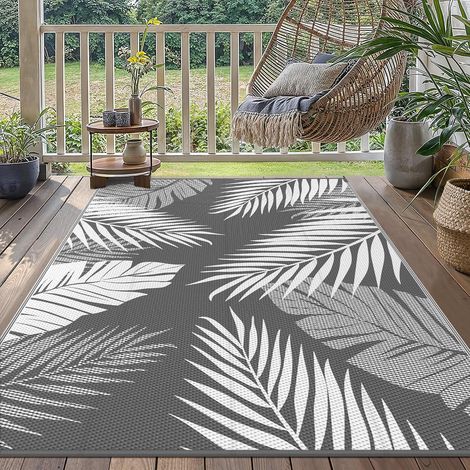 Tapis Exterieur Resistant Pluie,Reversible Recyclable Résistant aux UV Tapis Extérieur Terrasse, Tapis Plastique Exterieur pour Balcon, Jardin, Camping, Barbecue, 120x180cm, Gris (1/5)