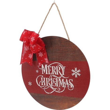 Décoration de porte ronde de Noël en bois avec corde, ornée d'une pancarte ronde et de cordelettes. (1/5)