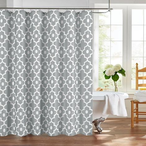 Rideaux de douche en tissu texturé de 183 x 183 cm, gris argenté marocain avec imprimé perle, lin moderne, qualité hôtelière, rideaux de salle de bain, lavables en machine (1/5)