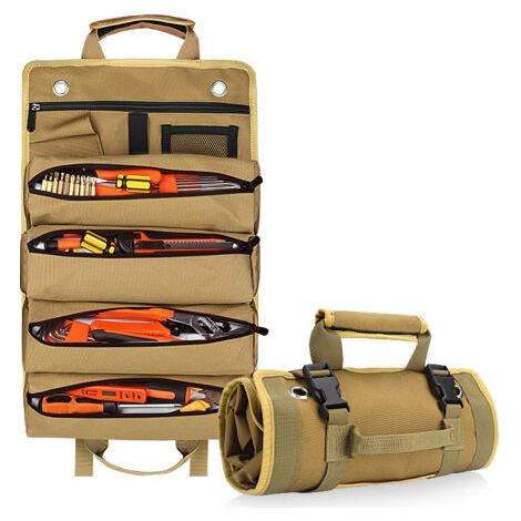 Sac à outils multifonctionnel grande capacité, sac à outils d'entretien, trousse de quincaillerie, kaki