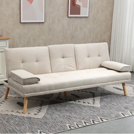 Canapé convertible 3 places en polyester beige 181x77x78 cm avec dossier réglable et tablette rabattable (1/5)