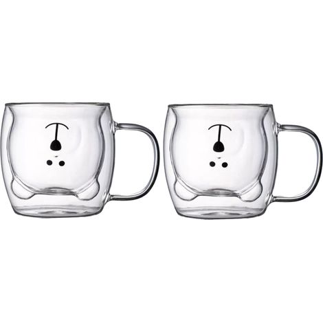 1 Tasse ours, verre double paroi, poignée ergonomique, 250 ml, usage quotidien (1/5)