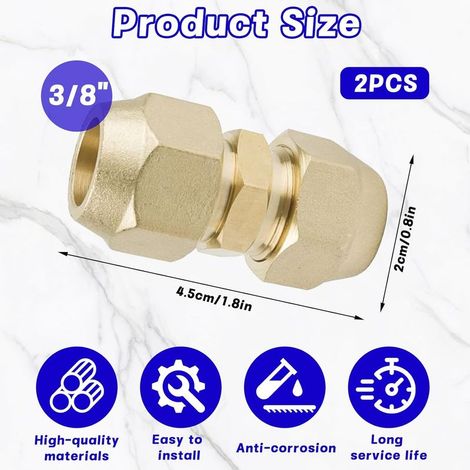 2 Pièces 3/8" double mamelon 9,52 mm pour tuyaux en cuivre, Raccord Fileté Pour Conduite De Climatisation Split, Pas de soudure nécessaire Connecteur de tuyaux en cuivre (1/5)
