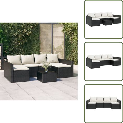 2-tlg. Garten-Lounge-Set mit Kissen Schwarz Poly Rattan - Gartengeräte - Loungemöbel - Gartenloungeset - Rattan Möbel - Außenbereich