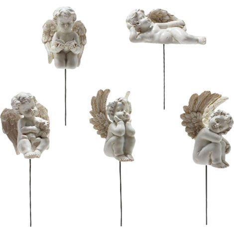 Pieux Jardin d'ange - Statue d'ange Miniature 5 pièces avec différentes Formes pour Pot Fleurs - Petits Ornements d'ange pour pelouse, Jardin, terrasse, Porche (1/5)