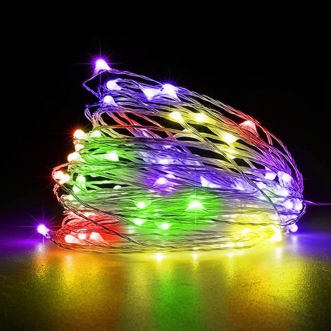 Guirlande lumineuse 50 LED et à piles en fil de cuivre pour éclairage intérieur et extérieur, fête, Noël(Multicolore, 2 Pcs 5m50leds) (1/5)