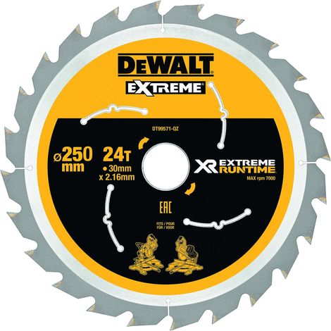 DeWalt, DT99571, QZ, Hojas para Sierra Circular Estacionaria XR EXTREME RUNTIME 250mm x 30mm 24D
