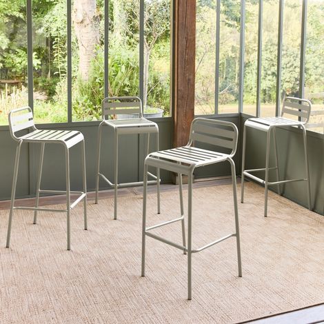 sweeek - Lot de 4 chaises hautes de jardin acier. 4 places. beige. L 44 x P 41 x H 85cm (1/5)