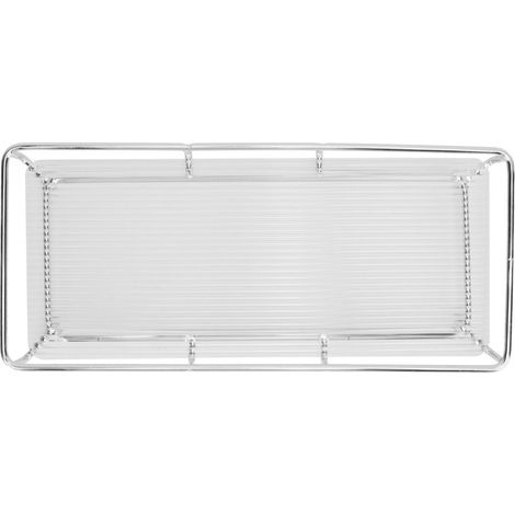 Plateau de salle de bain en acier inoxydable et acrylique, design moderne et minimaliste, gain de place, étagère de rangement pour cosmétiques et articles de toilette, argenté, une seule couche, grand (1/5)