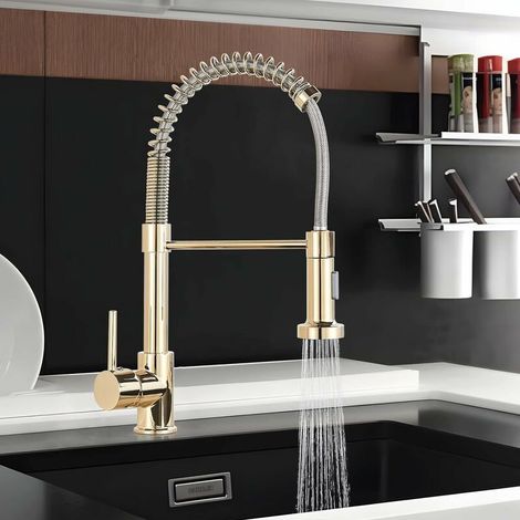 Gold Kitchen Tap, Kitchen Tap in Gold,360° Swivel Gold Kitchen Taps with Hose,Single Lever Mixer Tap with Pull Out Spray for Kitchen Sink Cold and Hot Fittings (1/5)