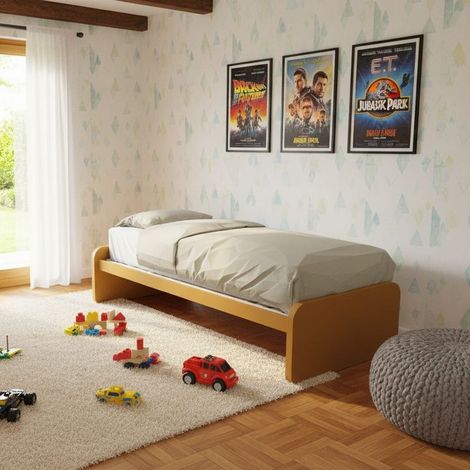 Letto singolo cameretta 80x190 con rete a doghe in acciaio e faggio - Zolfo