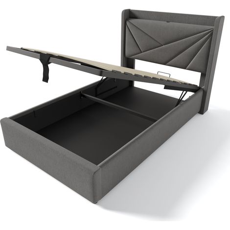 Cama canapé 90 x 200 cm gris con cabecero y puerto USB Type-C HOMVRA (1/5)