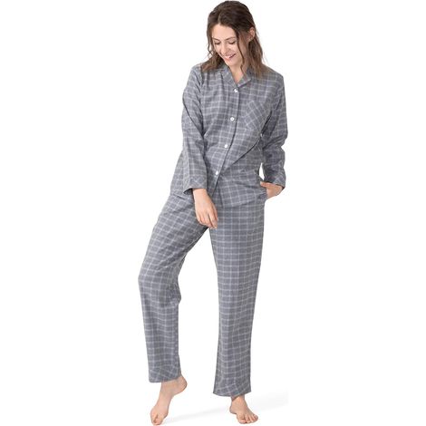 Ensemble pyjama femme en flanelle de coton à carreaux, manches longues, vêtements de nuit et d'intérieur, tailles S à XL (1/5)