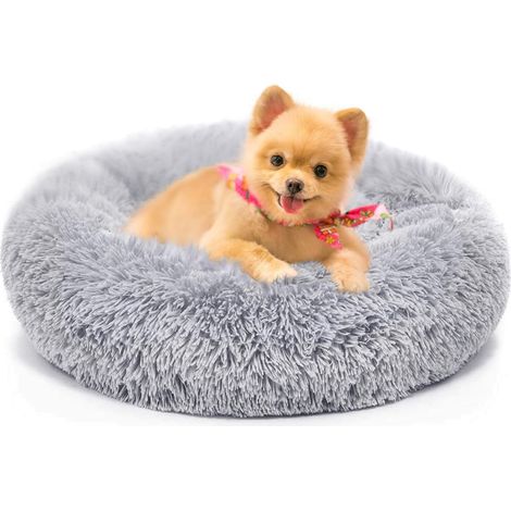 Lit pour chien pour petits et moyens chiens surdimensionnés Anti-anxiété calmant lit orthopédique en fausse fourrure (1/2)