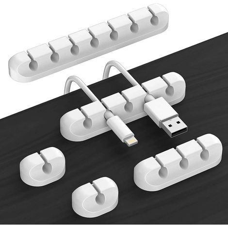 Range-câbles 5 pièces (blanc, câbles de données non inclus), organisateur de câbles pour bureau, câble de charge USB, câble de souris, câble pour PC, bureau, domicile (1/5)