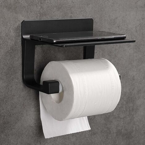 Derouleur Papier Toilette Porte Papier Toilette Mural Support Papier Toilettes Auto-adhésif, Aluminium Noir--TRIMEC (1/2)
