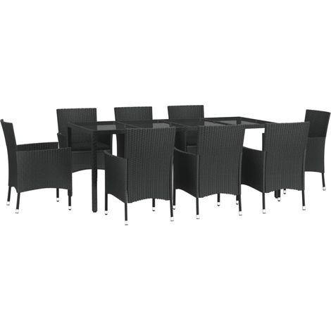9-tlg. Garten-Essgruppe mit Kissen Schwarz Poly Rattan vidaXL