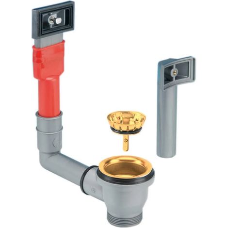 Platzsparender Korbablauf für Spülbecken mit 60mm Loch und rechteckigem Überlauf GOLD BRIGHT