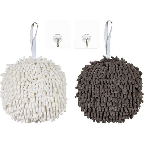 Set aus 2 Chenille-Handtüchern, Badetuch mit Aufhängeschlaufe, hängendes Küchentuch, saugfähig