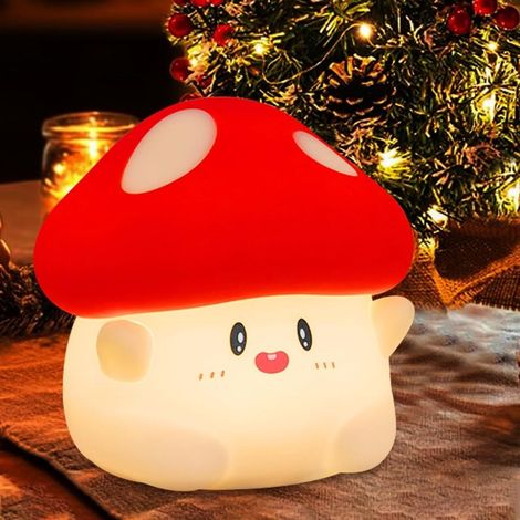 LED-Nachtlicht, Nachttischlampe, pilzförmige Silikon-Nachttischlampe für Kinder, Touch-Dimmung, USB-Aufladung, simulierte Lampe für das Kinderzimmer. (1/4)