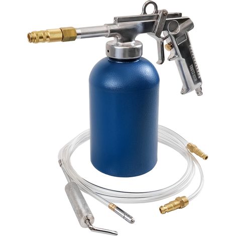 Druckbecherpistole mit 1100 ml Tank zur Hohlraumversiegelung inkl. Schläuche Hakendüse Runddüse (1/5)