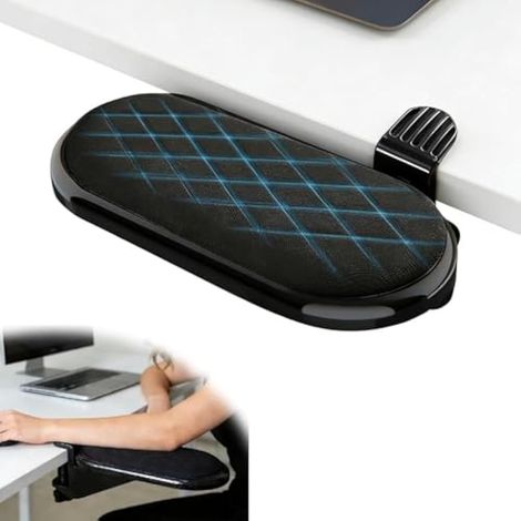 180° Swivel Desk Arm Rest Ergonomic Computer Wrist Rest Adjustable Desk Arm Support for Tables up to 6 cm Thick for Home Muscle Relaxation Black (1/5)