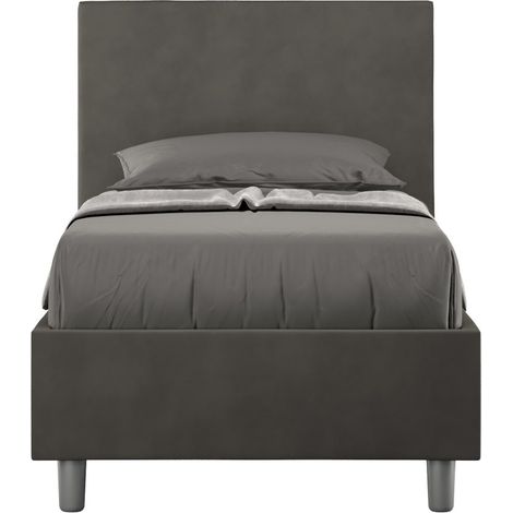 Letto Singolo rivestito in Microfibra - ADELE - Colore: Grigio - Dimensione Rete: 80x200 - Tipologia Letto: Con Rete e Contenitore