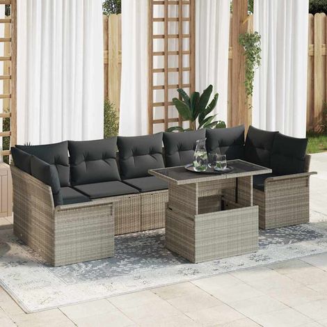 Set Divano da Giardino 8 pcs Grigio chiaro Poly Rattan vidaXL (1/5)