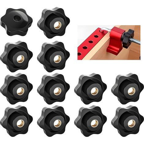 12 Pièces - Ecrou À Poignée - Bouton De Serrage - Filetage M6 Moleté Pour Réglage Manuel Sans Outil - Usage Industriel Et Domestique - Noir - 32mm (1/5)
