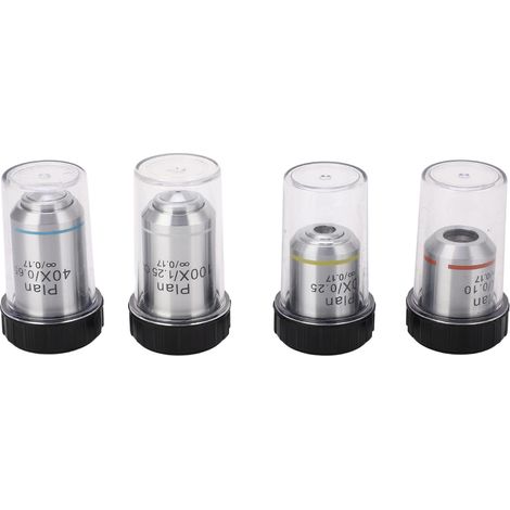 Objectif de microscope biologique 195 achromatique 4X 10X 40X 100X universel, filetage RMS standard 20,2mm, lentille optique pour observation précise. (1/5)