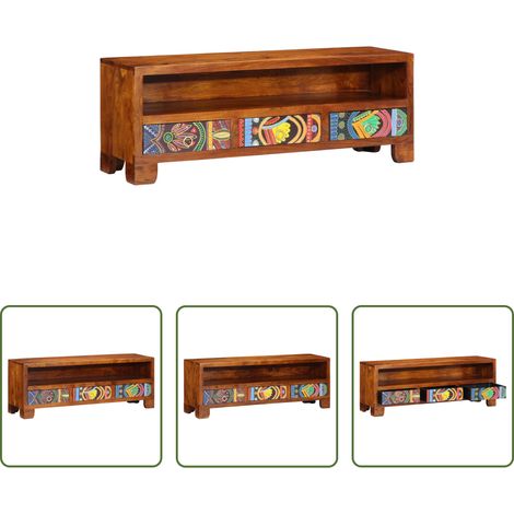 vidaXL Bois d'acacia - Meuble TV multicolore 110x30x40 bois d'acacia massif (1/5)