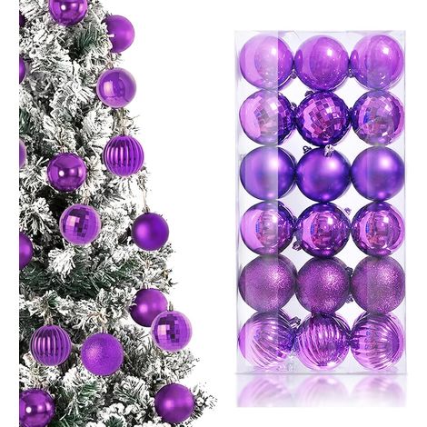 36 Pièces Boule de Noel, Decoration Noel pour Fête, 3cm Boules de Noëls à Suspendre, Incassables 6 Finitions Boule Noels Violet avec Lanière pour Festival, Mariage, Fête Anniversaire, Violet (1/5)