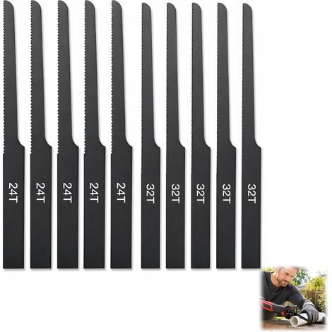 Lot de 10 Lame Scie à Air Comprimé, Lame Rechange Scie Carrosserie pour pneumatique, 5 24T + 5 32T, Coupe Bois, Plastique, Fibre de Verre et Tôle, Compatible Sabres Industrielles (1/5)