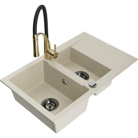 Mexen Gaspar lavello in granito 1,5 vasca con gocciolatoio e miscelatore cucina Aster, beige - 6507-69-73450-57-B (1/5)