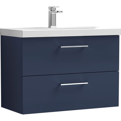 Nuie Arno Wall Hung 2-Drawer Vanity Unit with Basin-3 800mm Wide - Midnight Blue (1/5)