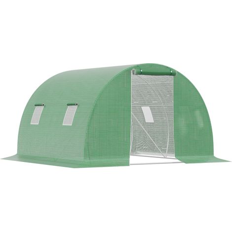 Serre tunnel de jardin 9 m² - 4 fenêtres, porte - acier PE vert (1/5)